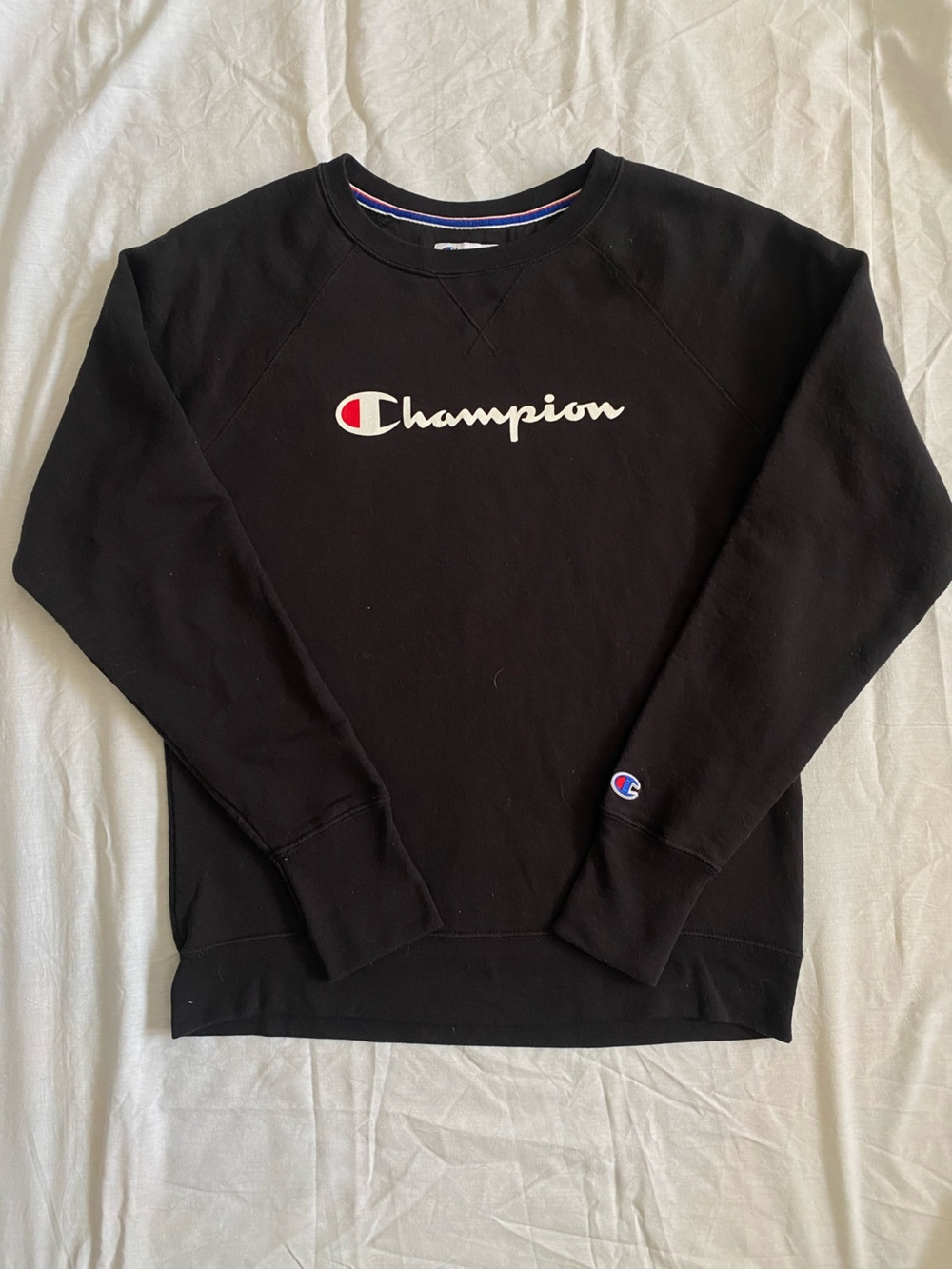 Champion Black Crewneck Sweatshirt with Script and Logo Details